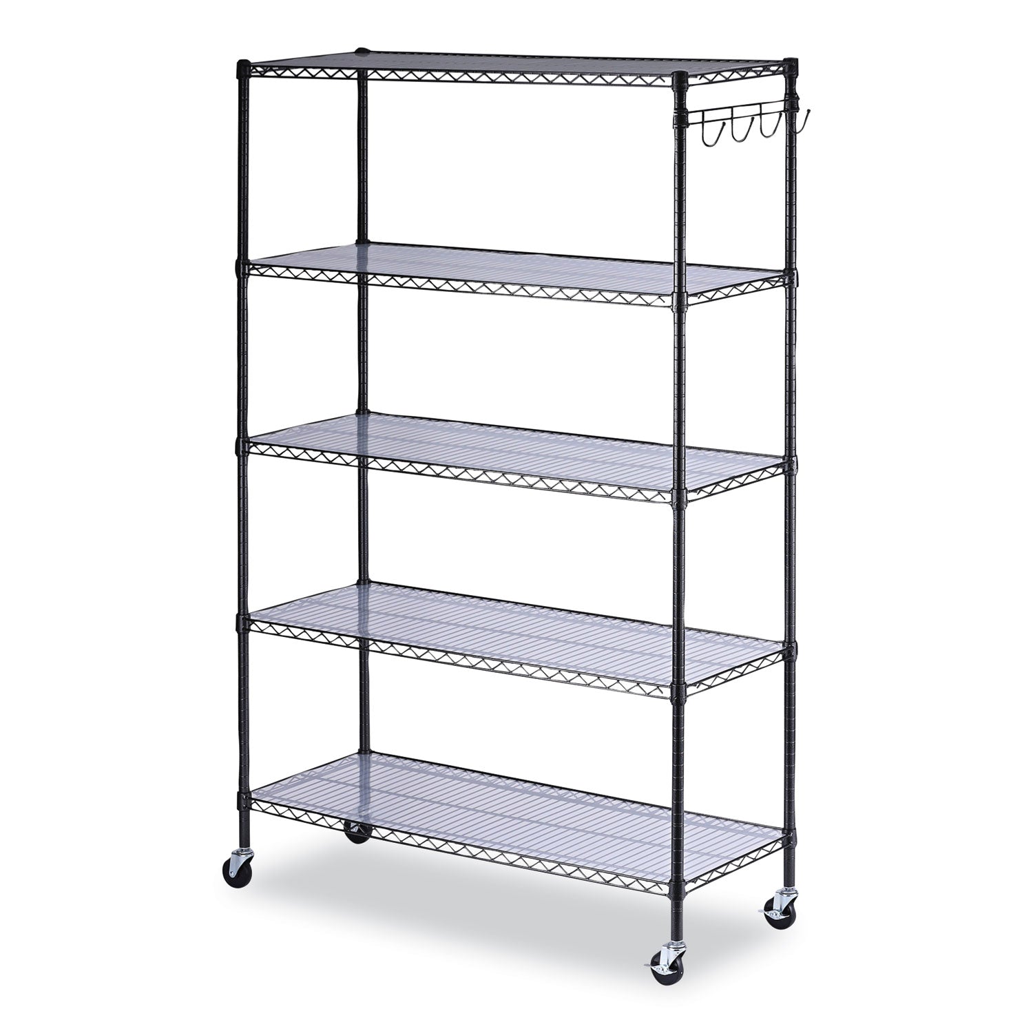 Alera 5-Shelf Wire Shelving Kit with Casters and Shelf Liners, 48w x 18d x 72h, Black Anthracite (ALESW654818BA)