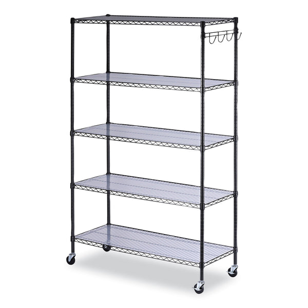 Alera 5-Shelf Wire Shelving Kit with Casters and Shelf Liners, 48w x 18d x 72h, Black Anthracite (ALESW654818BA)