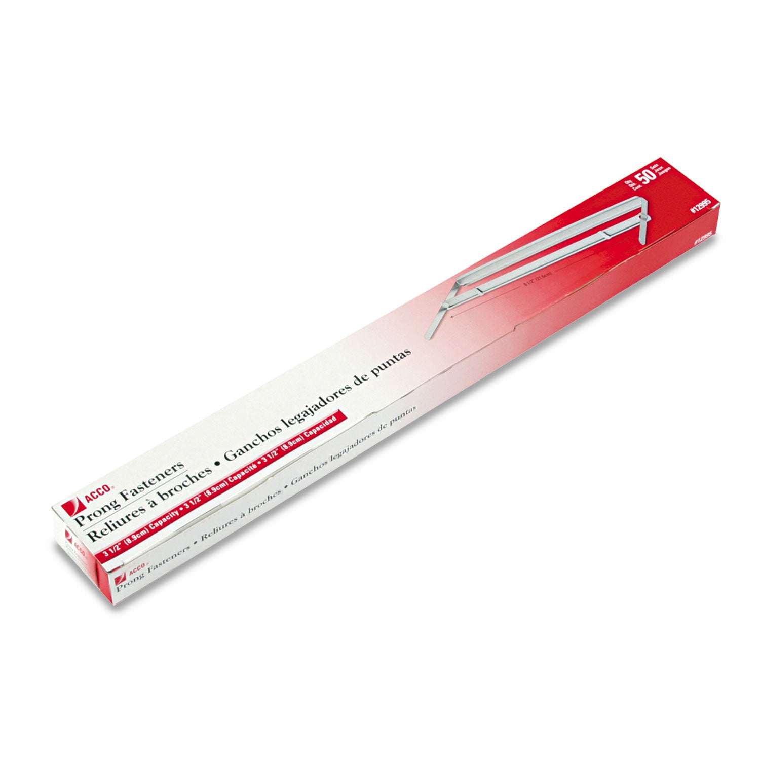 Acco Standard Two-Piece Two-Prong Paper Fastener Base and Compressor Sets, 3.5" Capacity, 8.5" Center to Center, Silver, 50/Box (12995)