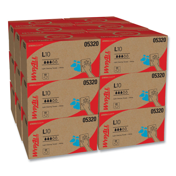 WypAll L10 Towels, POP-UP Box, 1-Ply, 9 x 10.5, White, 125/Box, 18 Boxes/Carton (05320)
