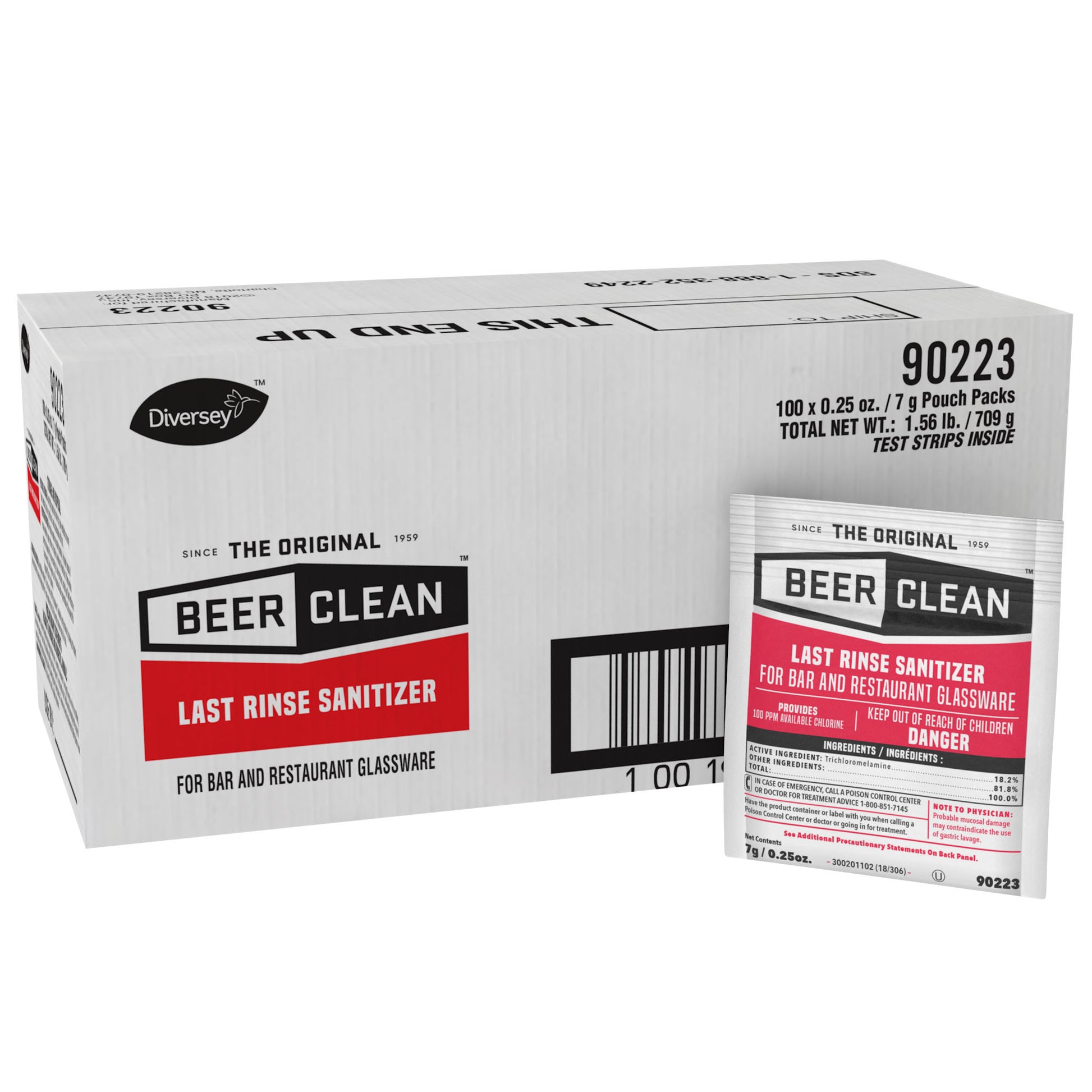 Diversey Beer Clean Last Rinse Glass Sanitizer, Powder, 0.25 oz Packet, 100/Carton (90223)
