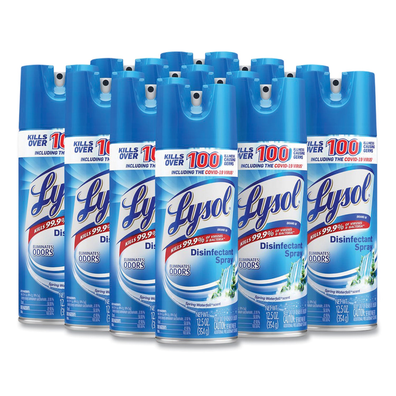 Lysol&reg; Disinfectant Spray, Spring Waterfall Scent, 12.5 oz., 12 Cans (02845)