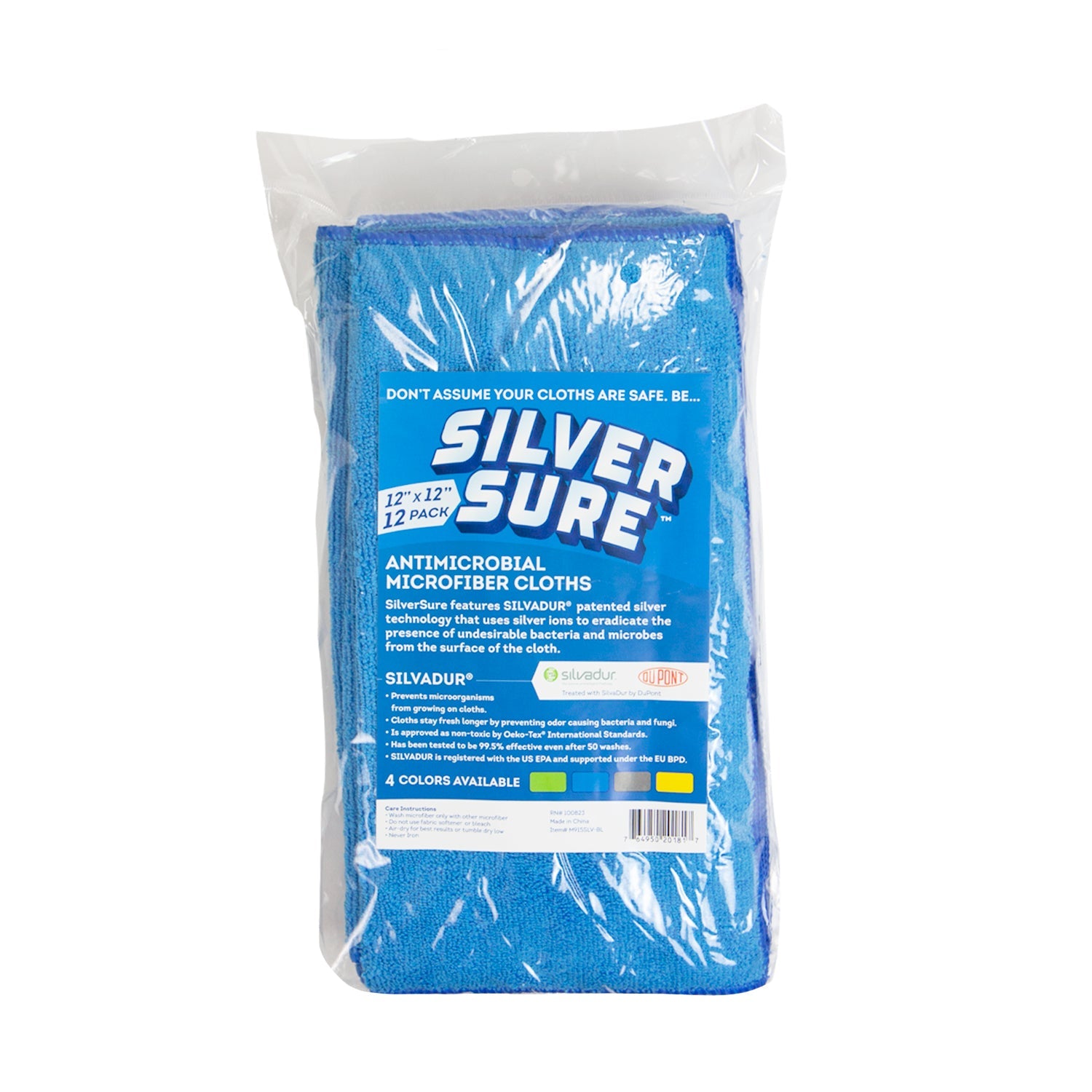 Silversure Anti-microbial Cleaning Cloth 12x12 Blue, Case Of 240 (M915SLV-BL)