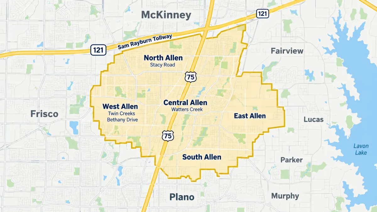 Map of Allen TX neighborhoods served by Mayfair Enterprises appliance repair