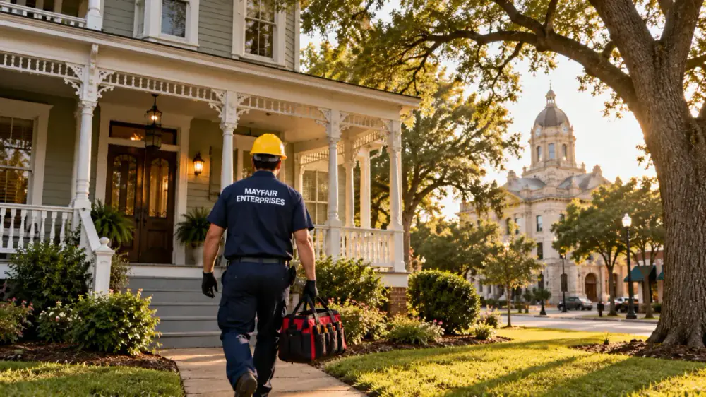 Repairman arriving at a historic home near the McKinney TX courthouse square for appliance repair